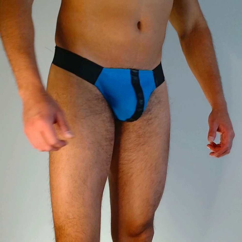 Kasanova Turquoise and Black Leather Jockstrap